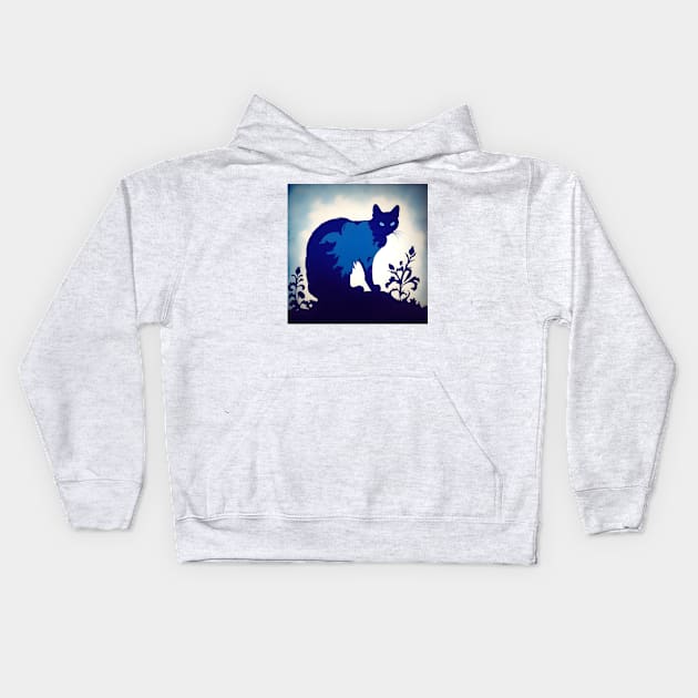 Royal Blue Cat silhouette Kids Hoodie by Spaceboyishere